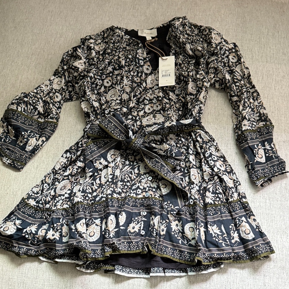 Cleobella Black and Cream Floral Long Sleeve Dress